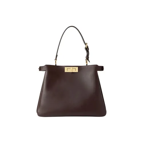 FENDI Peekaboo Телячья кожа Сумка через плечо Средняя Женская Коричневая