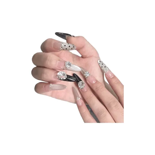 T Z Flashing Осенний Зимний Элегантный Ручная работа Искусственный Ногтик Заостренный Миндаль Черный Градиент Стразы Украшенный