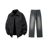 Комплект одежды (Черный топ + Винтажные синие штаны)