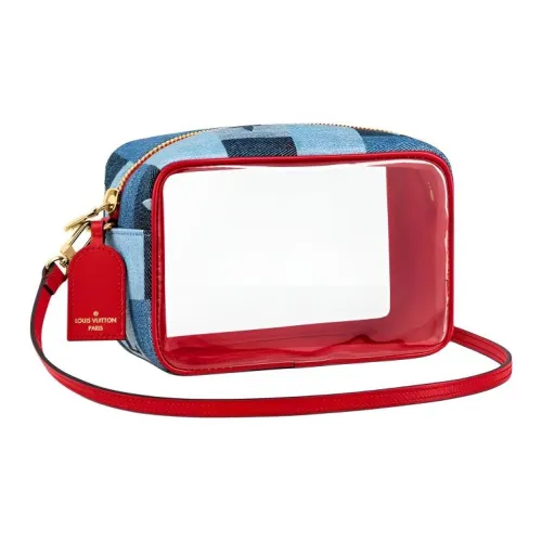 LOUIS VUITTON Воловья кожа Пэчворк Холст Клатч Сумка через плечо Женская Синий Красный Цвет
