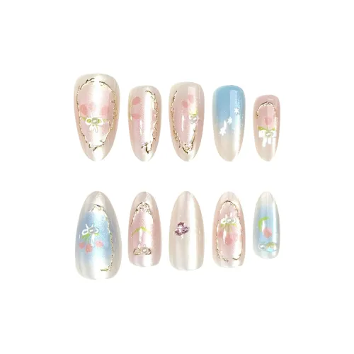 Yun Yue Joe Spring Tulip UNIQUE Beauty Gilded False Nail Almond Pink Smudge French