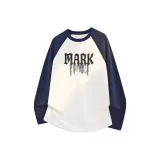 [100% cotton Color Block Reglan] Темно-синий Синий (Спрей Разрисованный Готический Центральный Логотип)