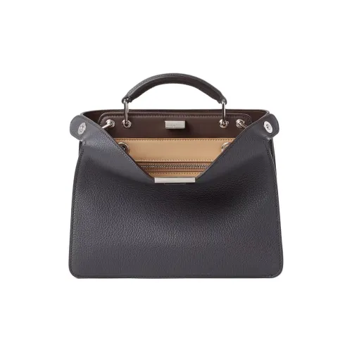FENDI Peekaboo ISeeU Телячья кожа Сумка через плечо Сумка Маленькая Мужская Серого цвета