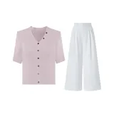 Вишневый цветок Розовый Топ + Камелия Белые Штаны