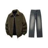 Комплект одежды (Армейский зеленый топ + Винтажные синие штаны)