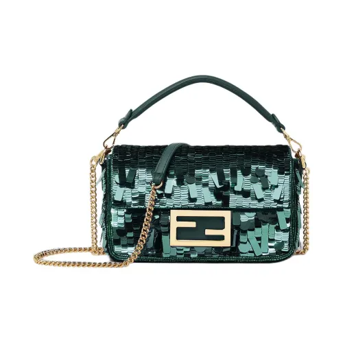 FENDI Baguette Блестки Сумка Мини Женская Зеленая