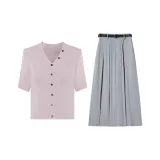 Вишневый цветок Розовый Топ + Светло-Серый Юбка