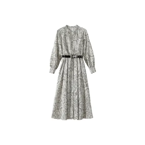 TOUCH Длинный рукав Платье Женское Основа Черный цветочный узор