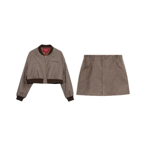 THE SEA LIFE Чайный коричневый Короткий Куртка + Чайный коричневый Юбка Женские Комплекты с юбкой