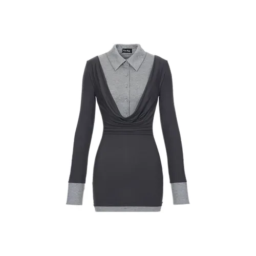 HYTE MOLY Серый Женские Длинные Платья с Длинными Рукавами