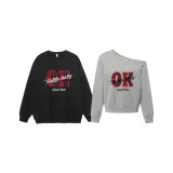 Черный круглый вырез + серый с одним плечом