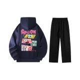 Темно-синий синий топ + черные штаны (с флисовой подкладкой)