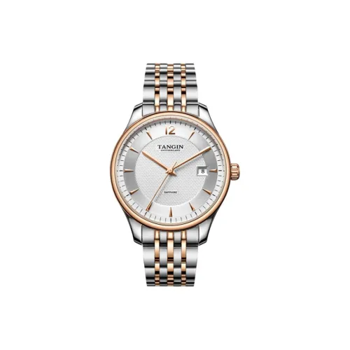 TANGIN Кварцевый механизм Мужские часы Часы 39 мм Белый циферблат Корпус из нержавеющей стали Стальной ремешок