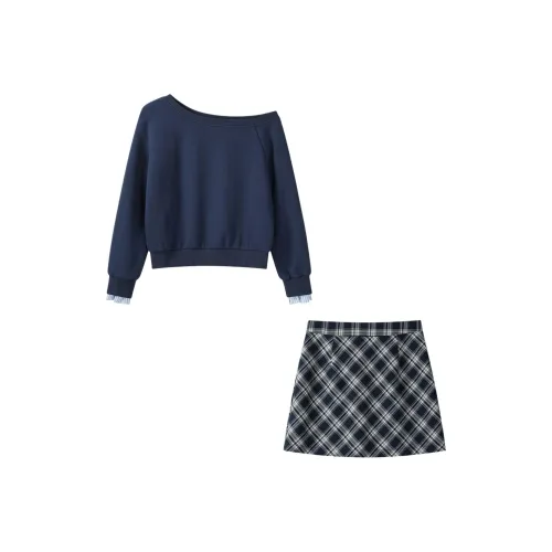 POWXV Темно-синий женский комплект с юбкой