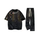 Черная футболка + черные повседневные штаны