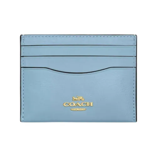 COACH Slim Wallet Яркий Плиссированный Кожаный Держатель для Карт Мини Женский Светло-Синий