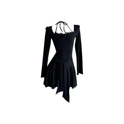 QIAOMONVHAI Длинное платье с длинными рукавами женское