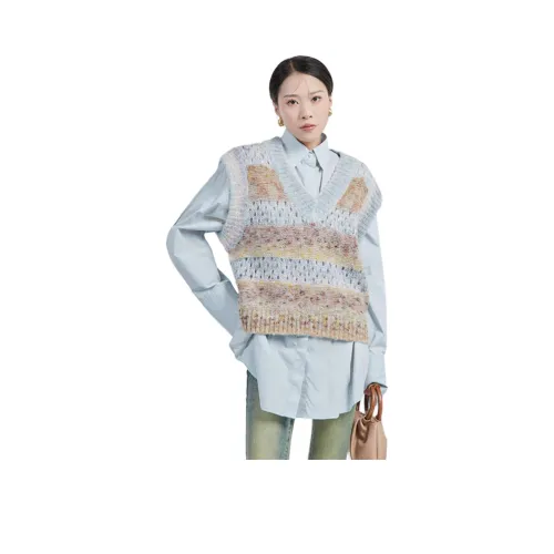 Weekly Синий Коричневый Жилет Женские Жилеты