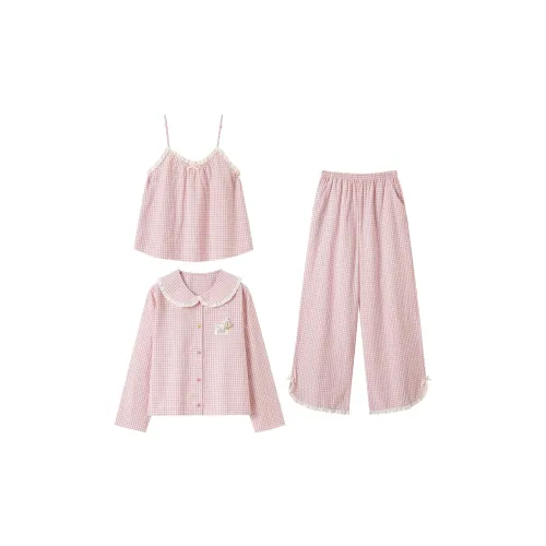 MIOJUER Розовый Трёхкомпонентный Набор Женские Пижамные Комплекты