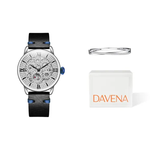 DAVENA Dotted Eye Collection Механический механизм часы с натуральной кожей ремешок женские часы серебристый циферблат