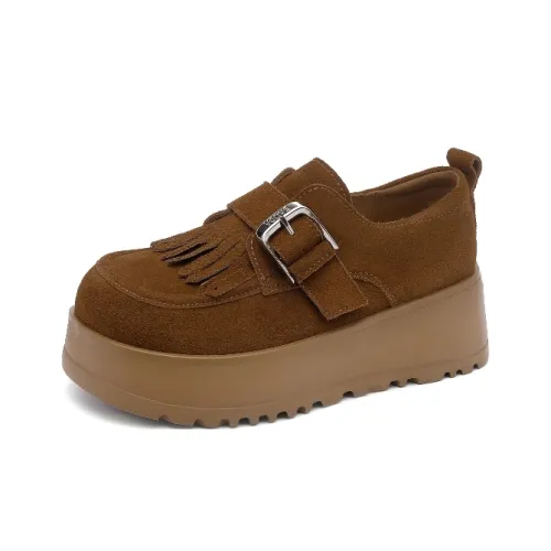 BAFFN Relaxed Feel Кисточка Дизайн Круглый носок Платформа Лоферы 5CM Женские Хаки Коричневый