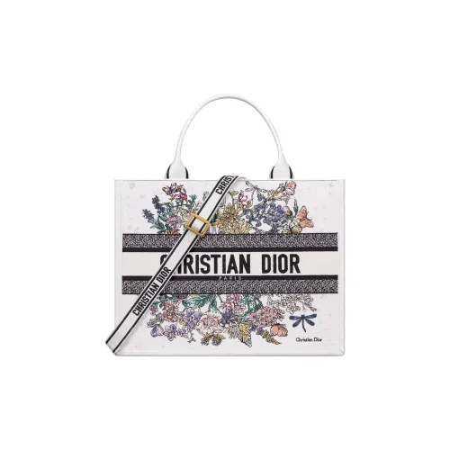 DIOR BookToteLucky Collection Хлопок Телячья кожа Тоут Сумка Сумка для покупок Сумка через плечо Сумка среднего размера Женская Белая