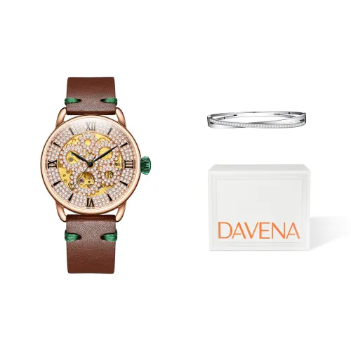 DAVENA Dotted Eye Collection Механические часы с натуральной кожей и ремешком женские часы с циферблатом в виде скелета