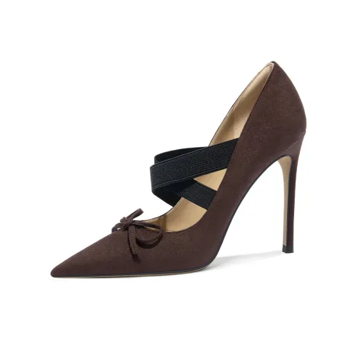 Lily Wei Кофе Без Сахара Низкий каблук Высокий каблук Женские Широкий Большой размер