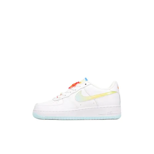 Nike Air FORCE 1 LV8 Slip-resistant Abrasion-resistant Low Top Детские Скейтбординг Белый Синий Оранжевый