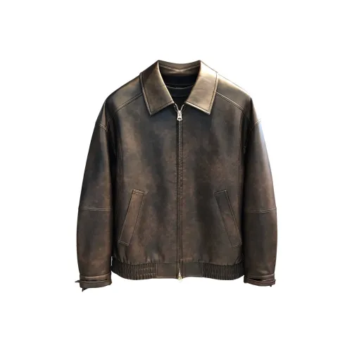 YGQPZHZ Темно-коричневый мужской кожаный куртка