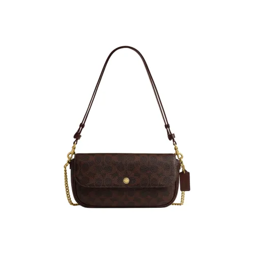 COACH Искусственная кожа Портативная Сумка через плечо Сумка на плечо Средняя Женская Кленово-коричневая