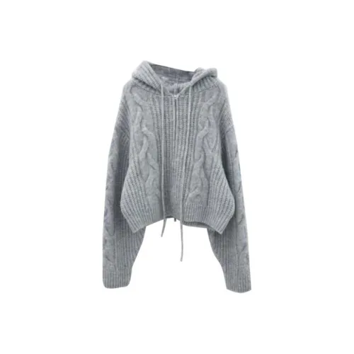 LOWEAR Носимый Cable KNIT Капюшон ZIP UP Свитер Женские