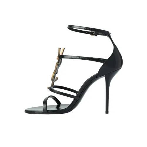 SAINT LAURENT CASSANDRA Узкий каблук One Ремень Сандалии Женские Черный Золотой