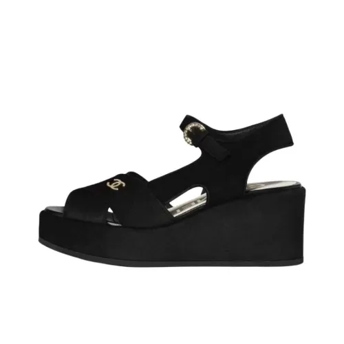 CHANEL 24P One Ремень Сандалии Женские Черный