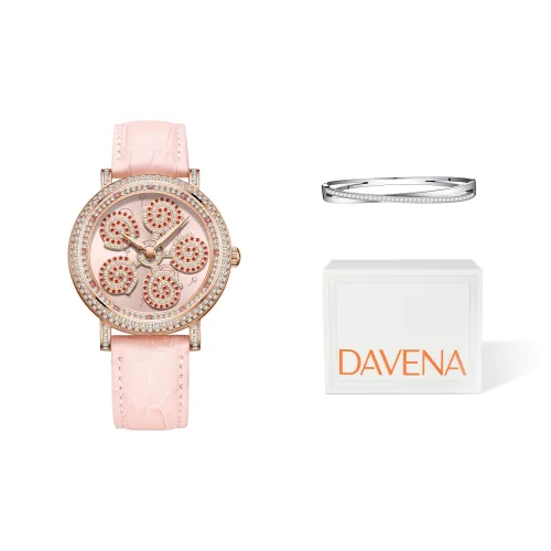 DAVENA Possession Collection Кварцевый механизм кожаный ремешок из коровьей кожи женские часы розовый циферблат