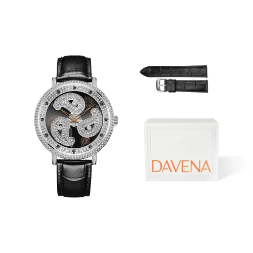 DAVENA Possession Collection Cashew Flower Кварцевый механизм Естественная кожа Ремешок Часы Мужские часы Черный циферблат