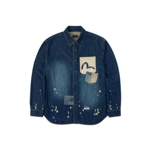 EVISU Джинсовый Синий Мужские Рубашки