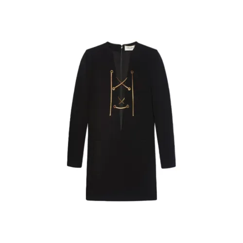 SAINT LAURENT Длинное платье с длинными рукавами женское черное