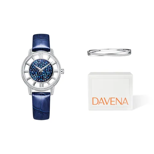 DAVENA Shining Adventure Collection Кварцевый механизм Естественная кожа Ремешок Часы Женские Часы Синий циферблат