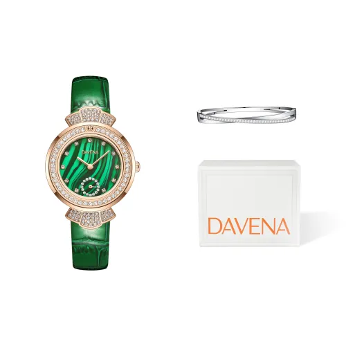 DAVENA Possession Collection Small Green Watch Malachite Green Маленький Круглый Baby's Breath Watch Кварцевый механизм