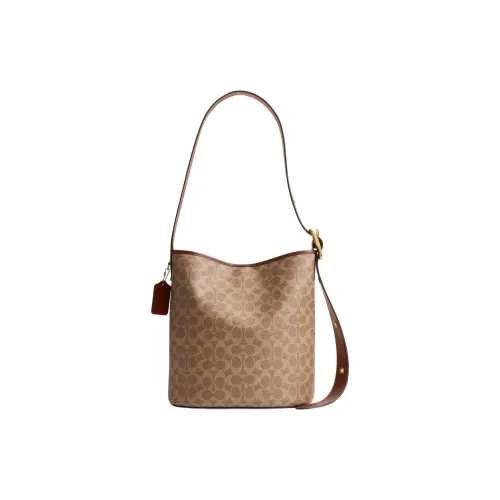 COACH Bleecker Сумка из искусственной кожи ведрообразной формы плечевая сумка большая женская коричневая желтая