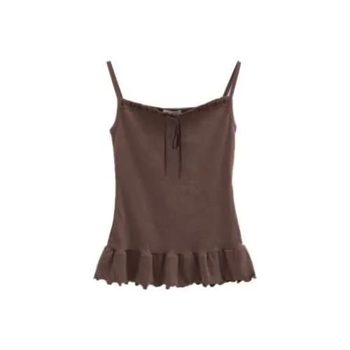 LOWEAR Винтаж Ткачество С оборками Без рукавов Топ на бретелях Женский