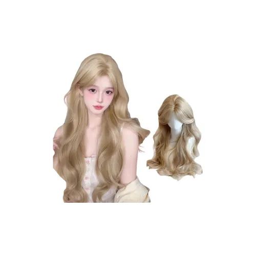 GLUNA Белый Золото Средний Разделенный Боковой Укладка Большая Волна Кудрявые Волосы Женская Перука Высокотемпературная Пряжа