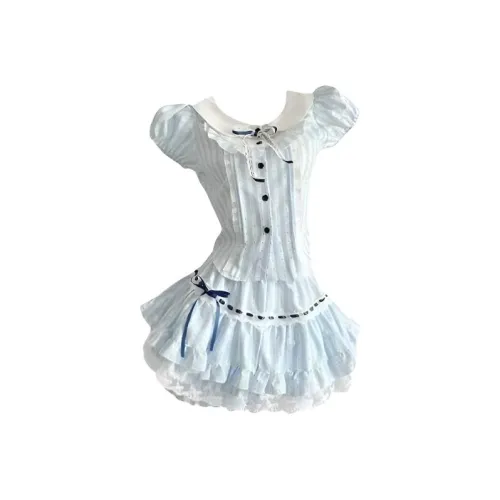 TIBINB Светло-синий женский комплект с юбкой