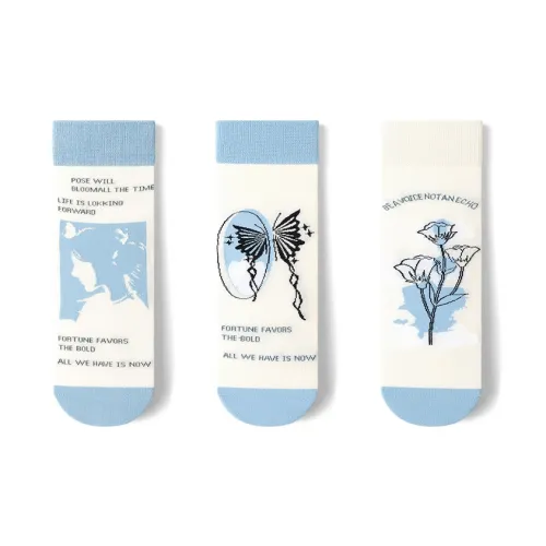 GXXX [3 упаковки] Боковая грань + Бабочка + Маленький цветок Женские носки MID до икры
