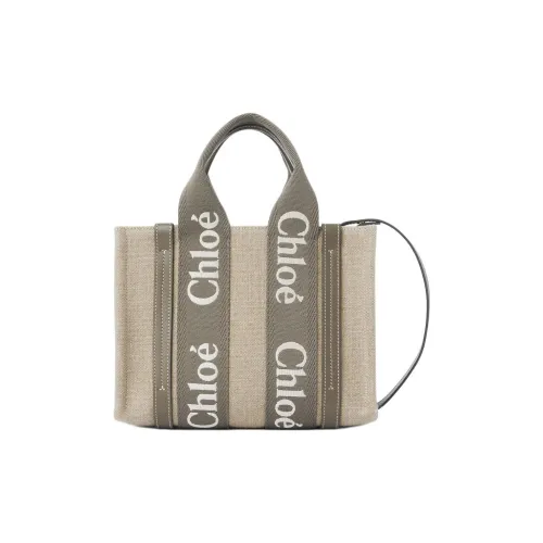 Chloe Woody Linen Tote Bag Shopping Bag Handbag Small Women's Fleece Gray