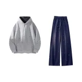 Светлый Фотиния Серый Свитшот + Темно-Синие Повседневные Штаны