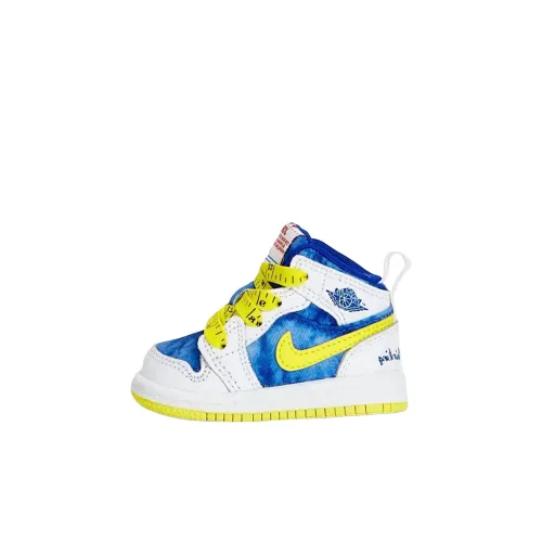 Jordan 1 MID Топ Обувь для малышей Белый Синий Infant и Toddler