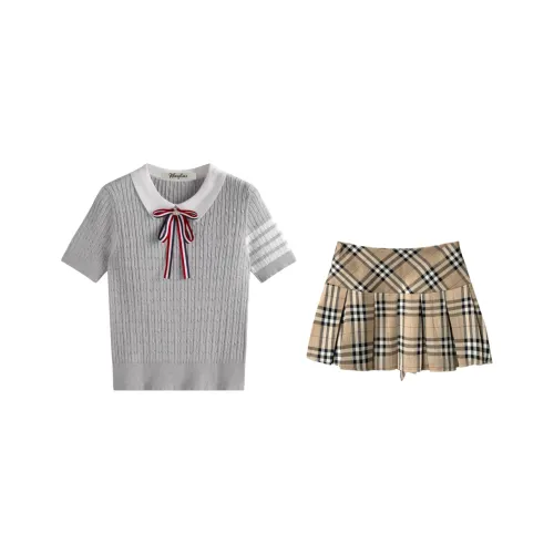 WOVLAS Хаки Серый Юбка Женские Комплекты с Юбкой