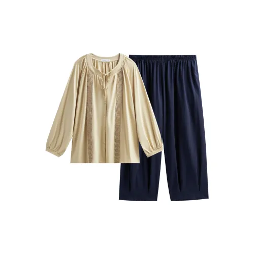 Same Language Пижамный комплект Женские Лимон · Темно-синий Вышивка